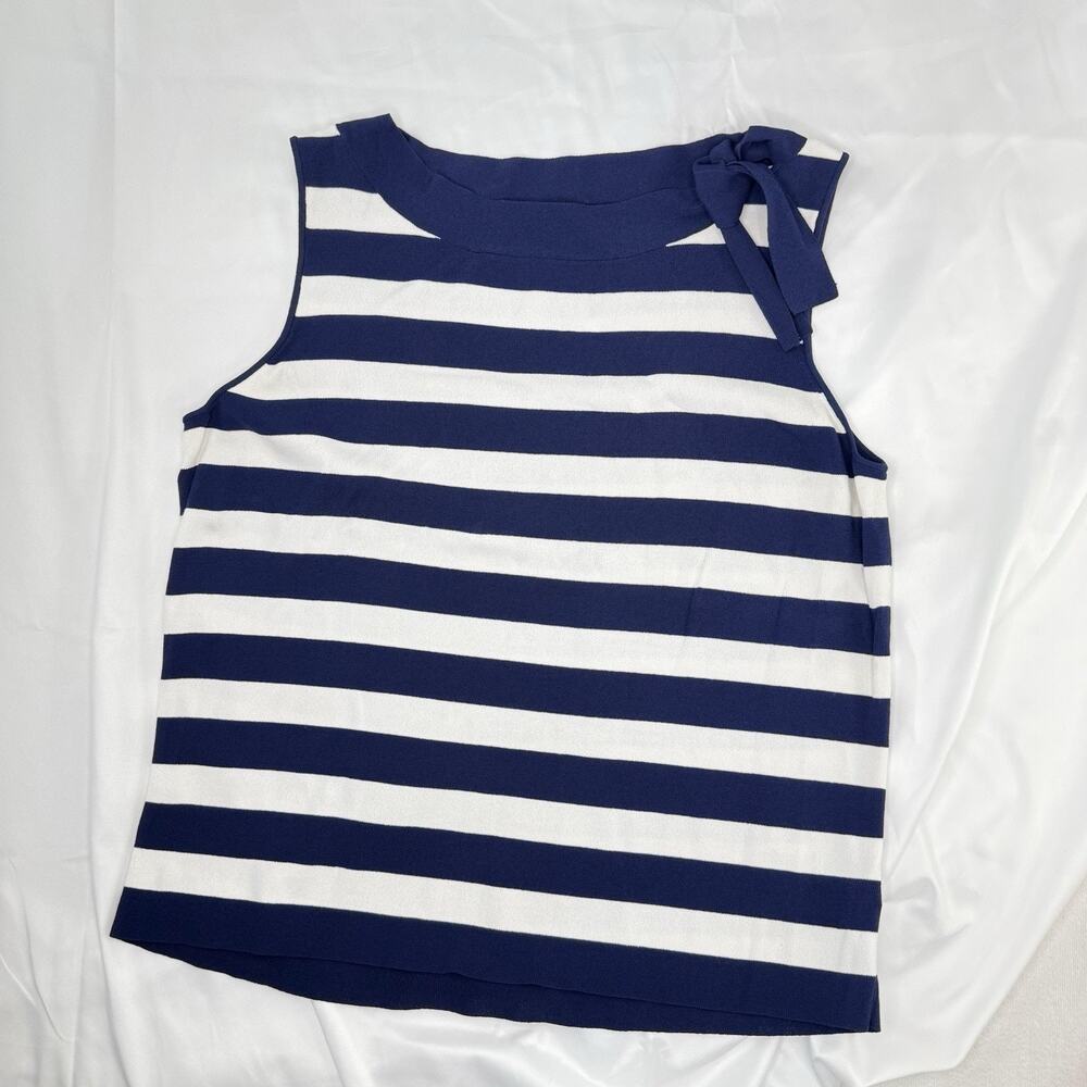 Jones NY Navy White Striped Fitted Sleeveless Top Stretch Nautical Beach Sz XL